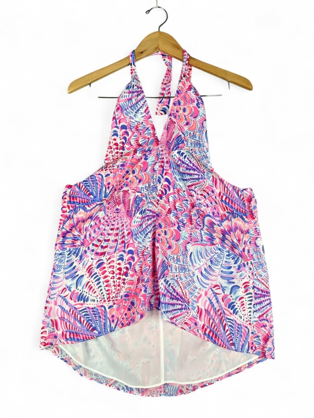 Lilly Pulitzer Halter V-Neck Tank Top M Pink Purple Shell Print